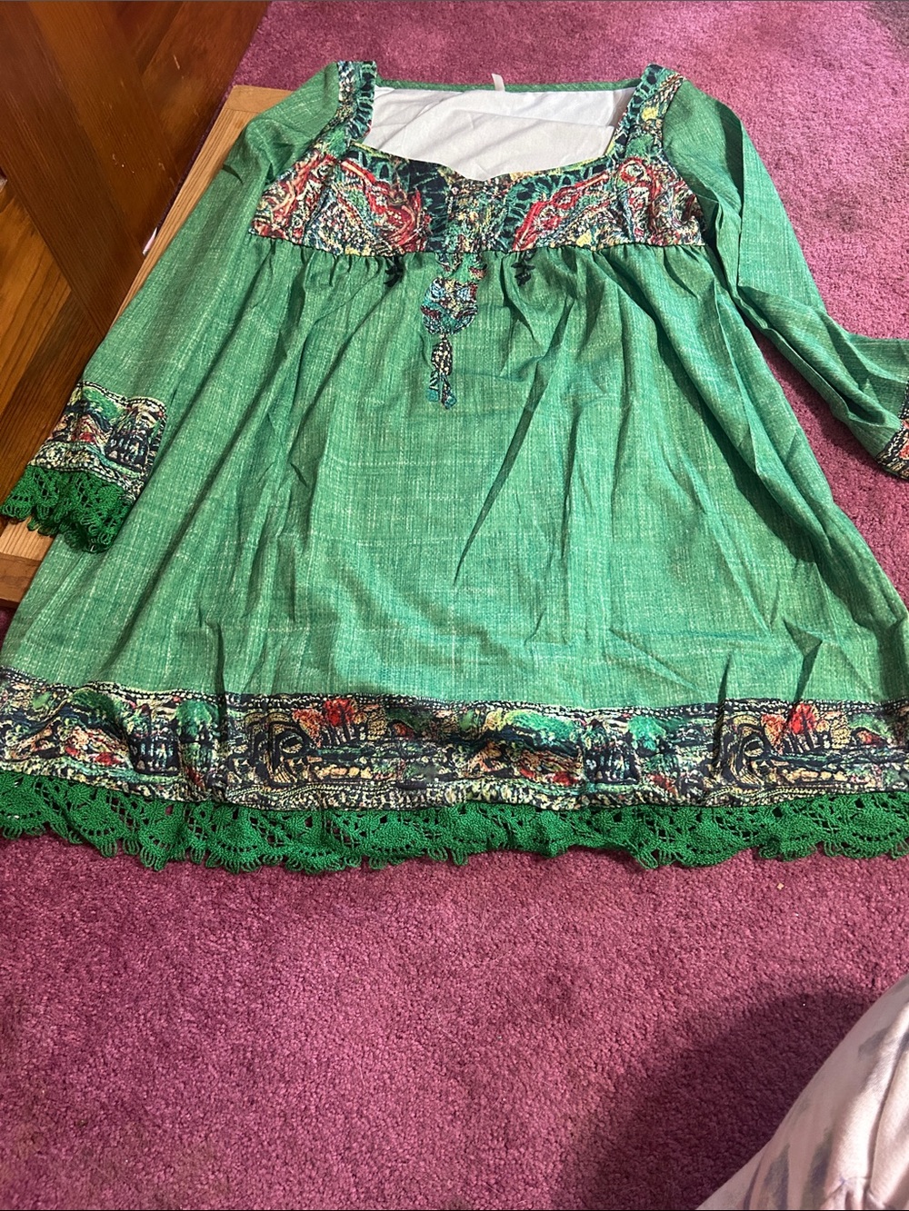 Green Boho Tunic with Embroidered Accents